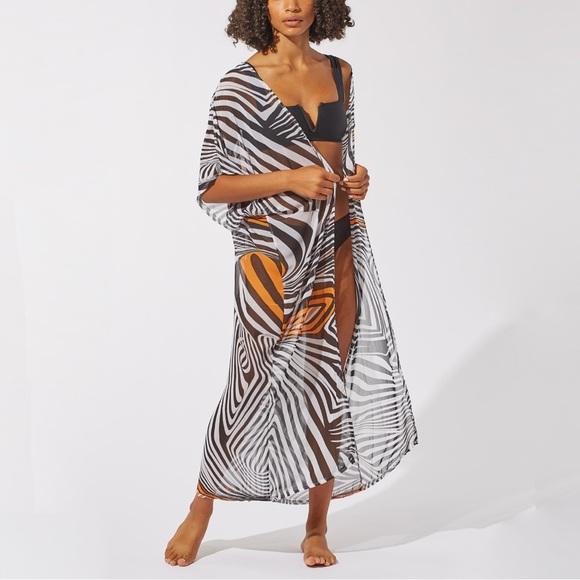 Jackets & Blazers - Women’s Animal Print Sheer Lightweight 3/4 Sleeve Full Length Maxi Kimono OS